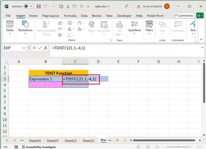 Excel TDIST Function 13