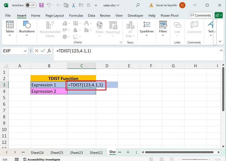 Excel TDIST Function 9