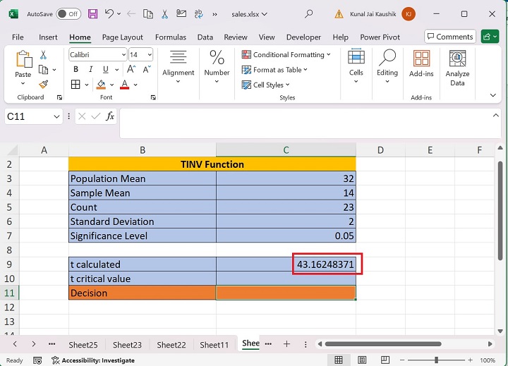 Excel TINV Function 2