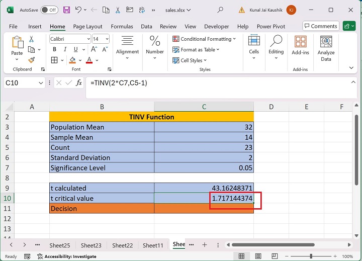 Excel TINV Function 4