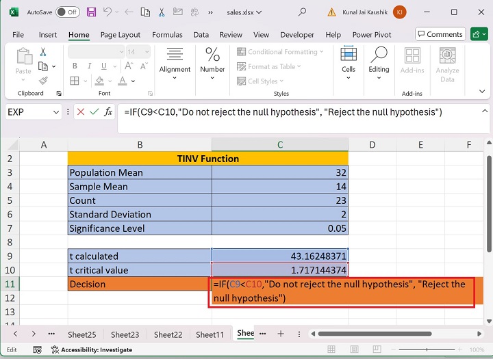 Excel TINV Function 5