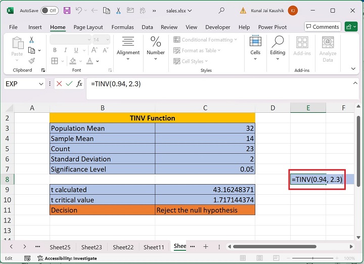 Excel TINV Function 7