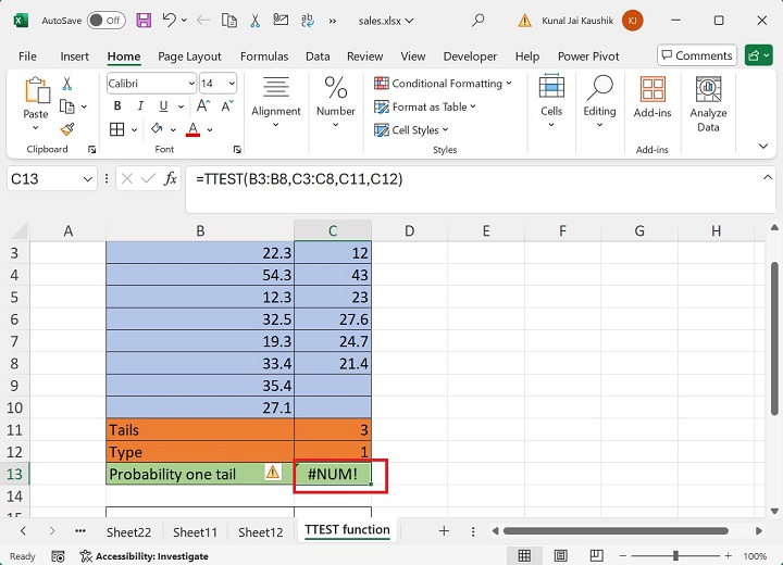 Excel TTEST Function 12