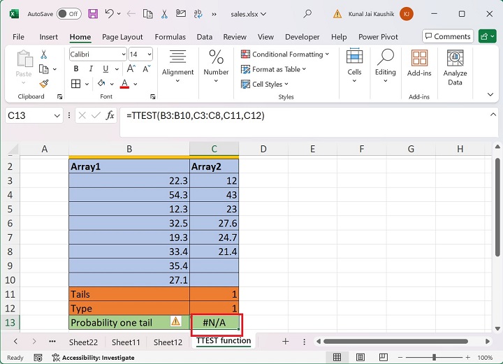 Excel TTEST Function 8