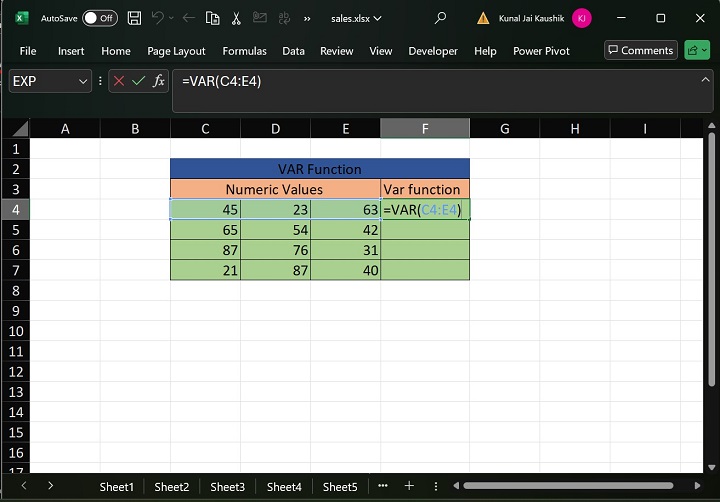 Excel VAR Function 1