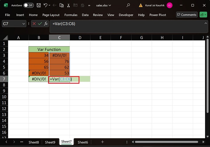 Excel VAR Function 10