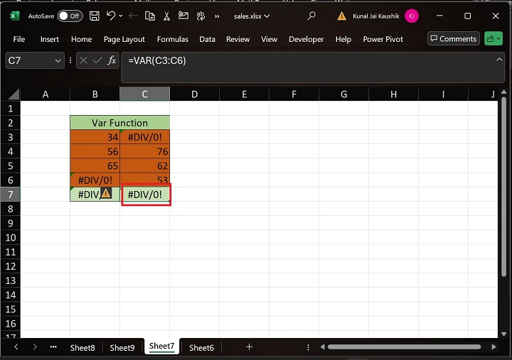 Excel VAR Function 11