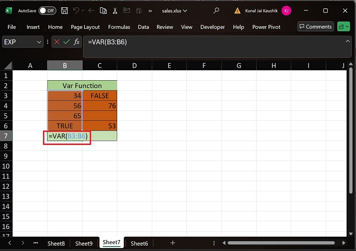 Excel VAR Function 12