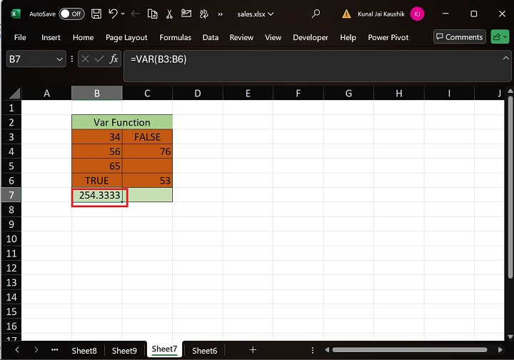 Excel VAR Function 13