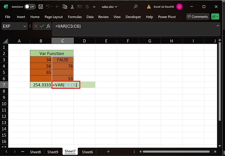 Excel VAR Function 14