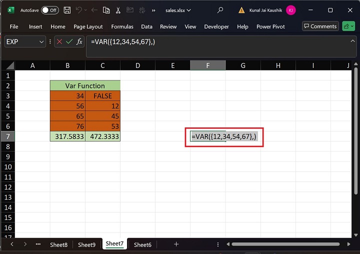 Excel VAR Function 16