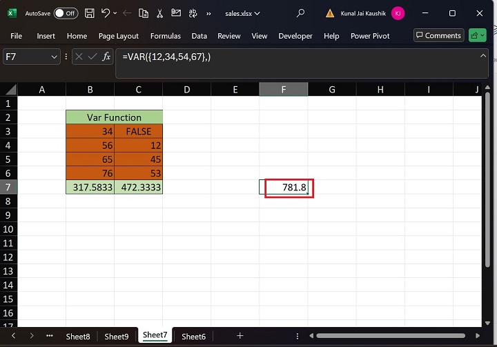 Excel VAR Function 17