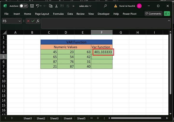 Excel VAR Function 2