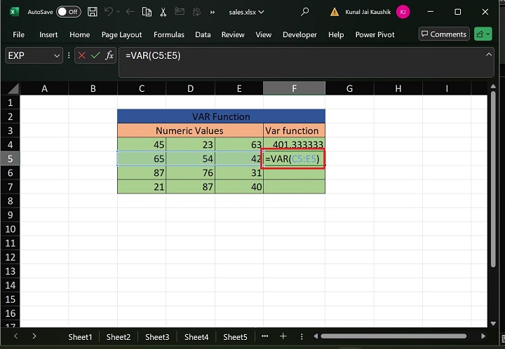 Excel VAR Function 3