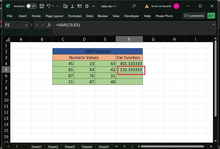 Excel VAR Function 4