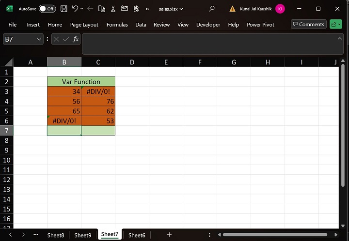 Excel VAR Function 8