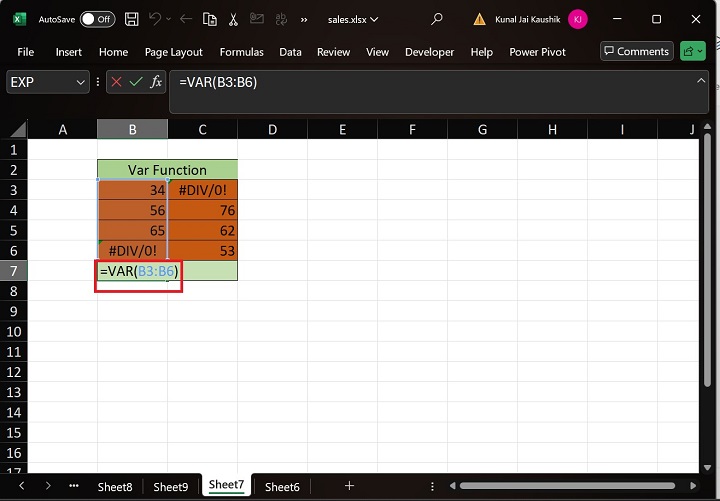 Excel VAR Function 9