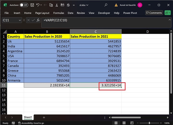 Excel VARP Function 3