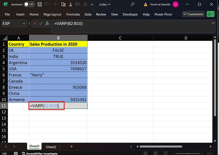 Excel VARP Function 4