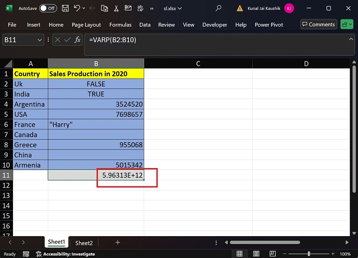 Excel VARP Function 5