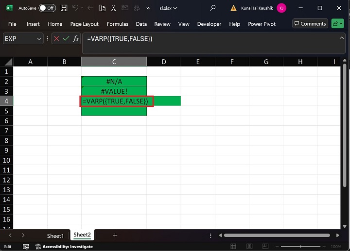 Excel VARP Function 9