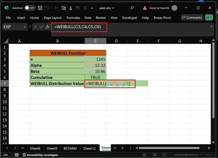 Excel WEIBULL Function 1