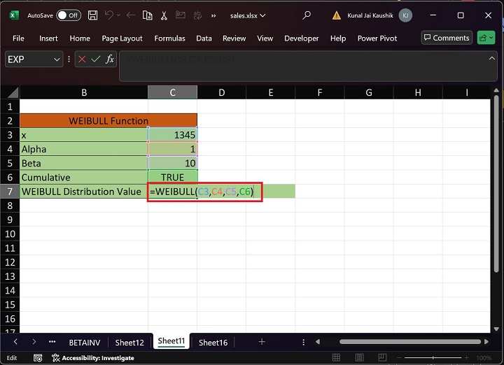 Excel WEIBULL Function 3