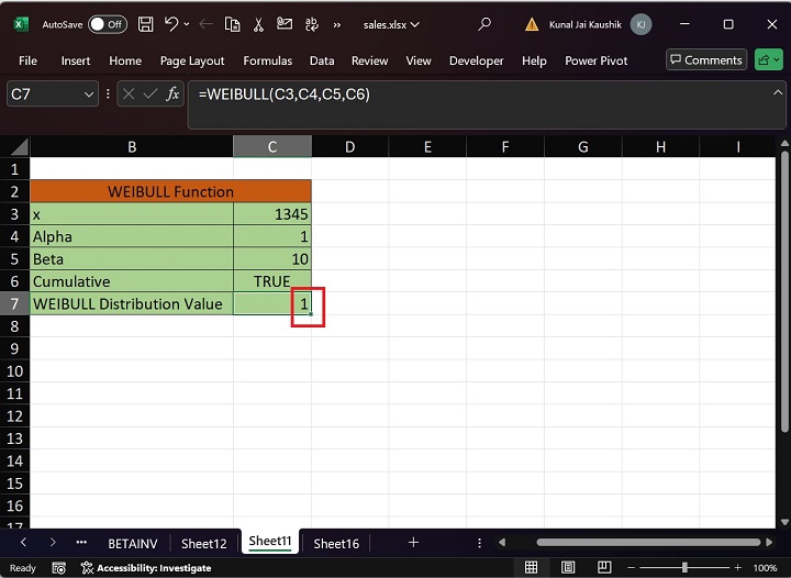 Excel WEIBULL Function 4