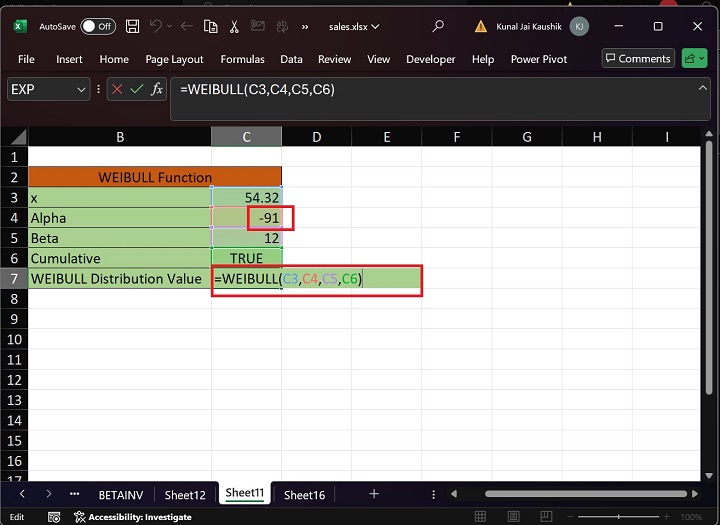 Excel WEIBULL Function 8