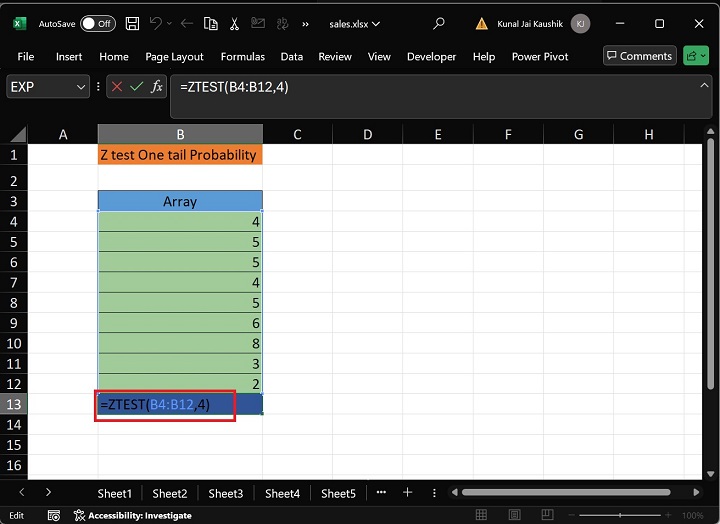 Excel ZTEST Function 1