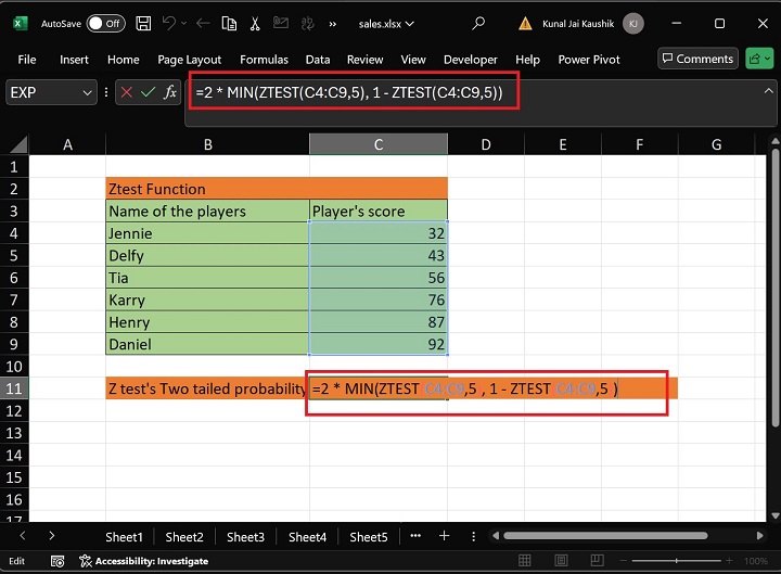 Excel ZTEST Function 4