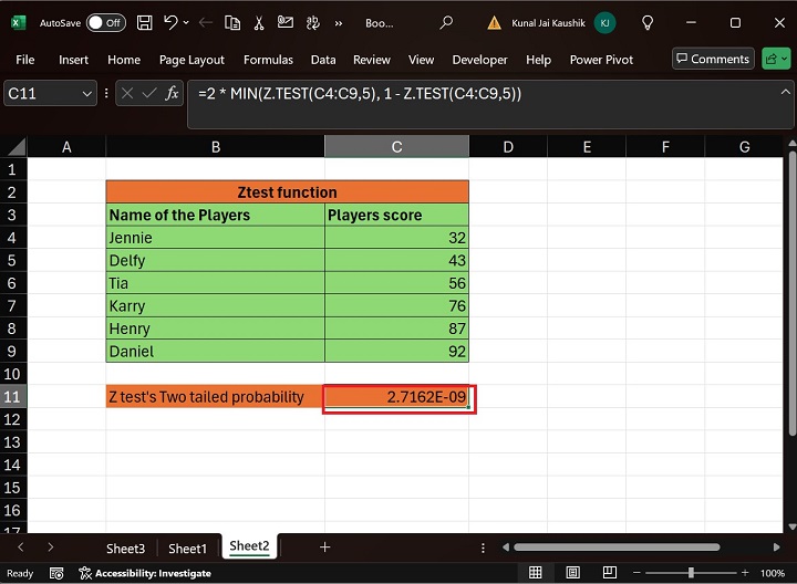 Excel ZTEST Function 5