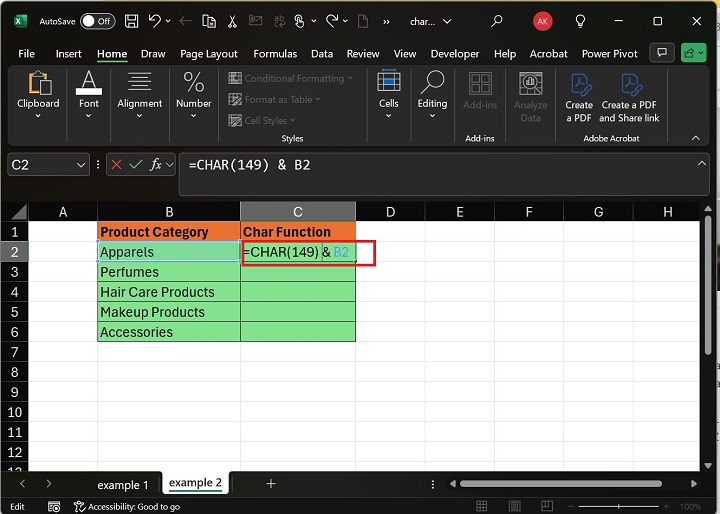 How to Create Bullet list using CHAR 1