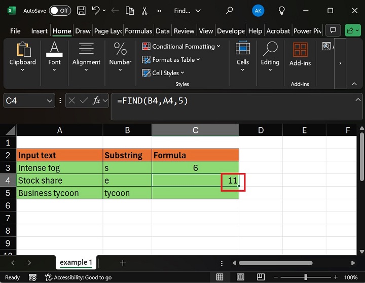 Index Position of e Character is 11