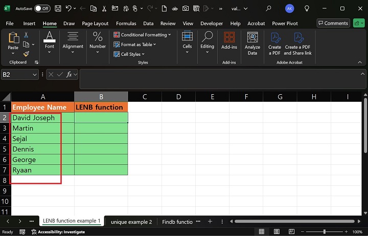 LENB Function in Excel