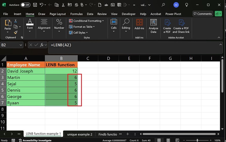 LENB Function in Excel 3