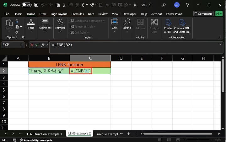 LENB Function in Excel 5