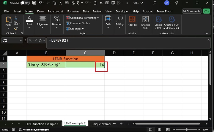 LENB Function in Excel 6