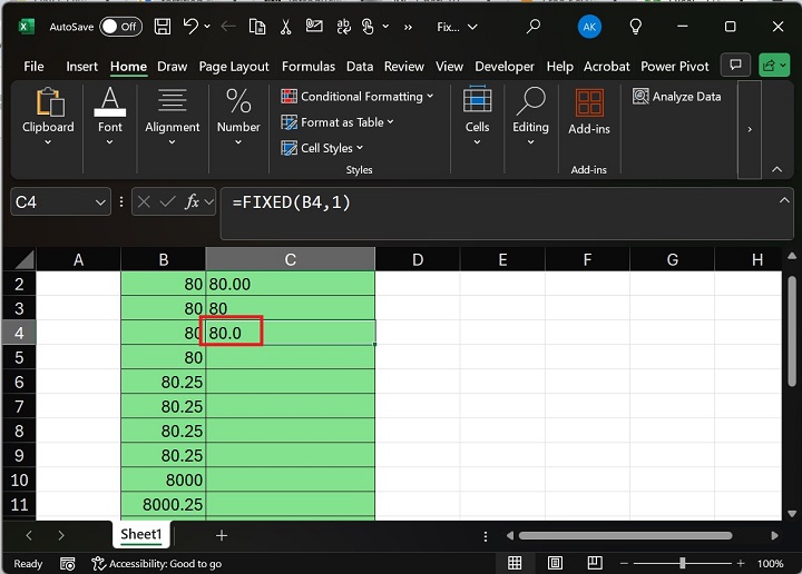 Resulting Value of 80.0