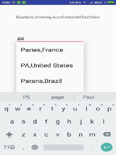 Android AutoCompleteTextView Control