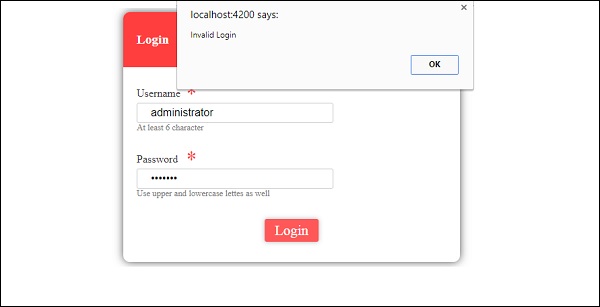 Invalid Login Mainpage