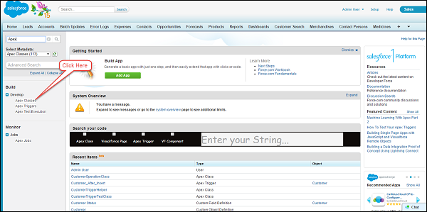 Creating Apex Class from Detail Page Step1