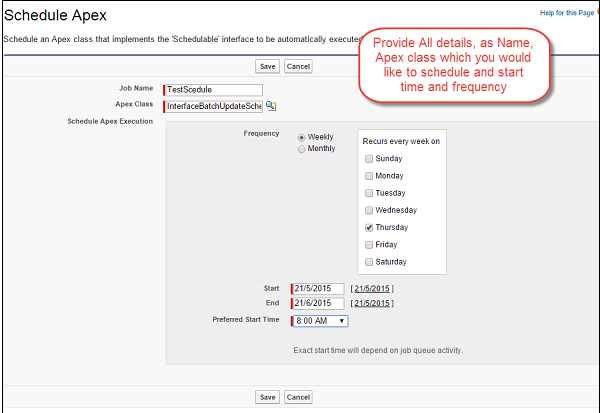 Sceduling Apex from Detail Page Step3