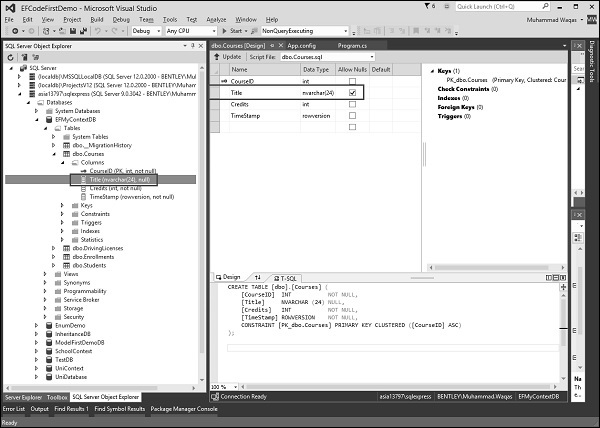 Column Title Coursed Table