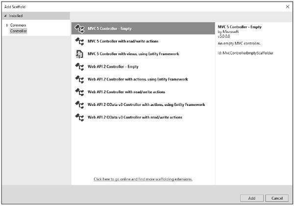 EmployeeController Scaffolding Dialog