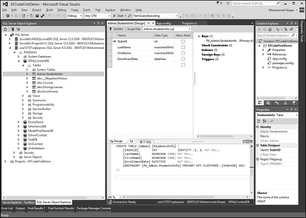 StudentsInfo Table in Admin Schema