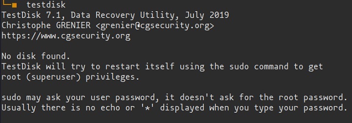 TestDisk with sudo