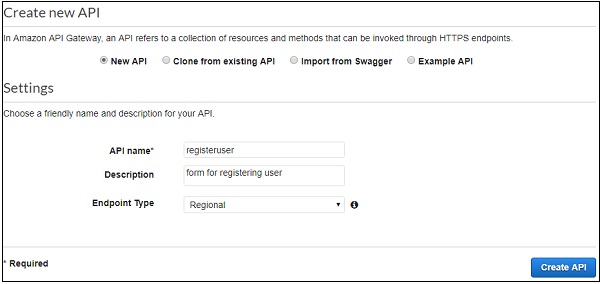 Create Api Button