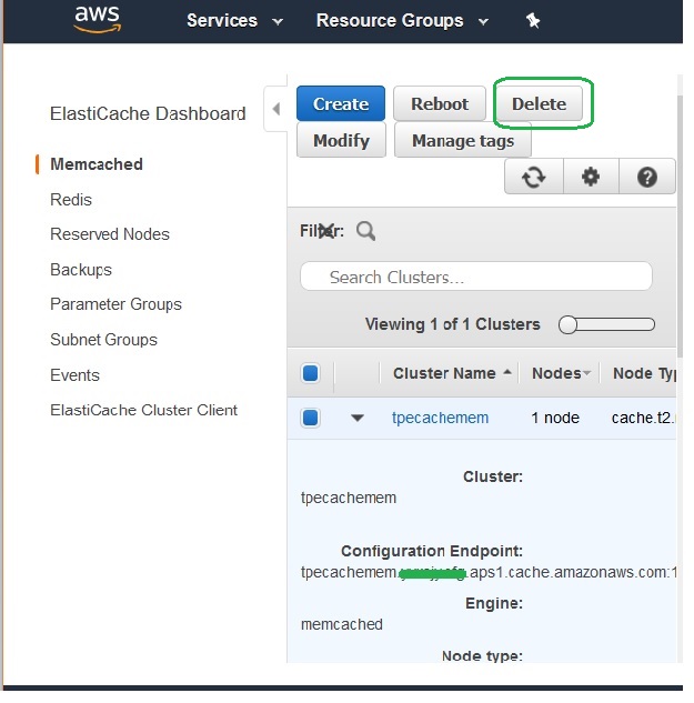 Delete memcache 1