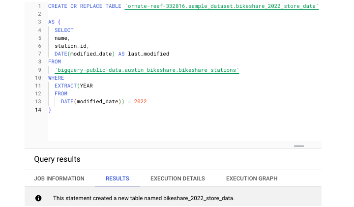 Creating a BigQuery Table